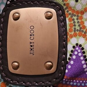 Jimmy Choo Canvas with brown leather trim bag